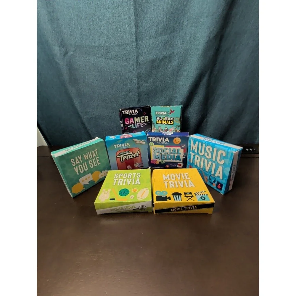 8-Pack Mini Trivia Game Set | Music Movies Sports Travel & Puzzles